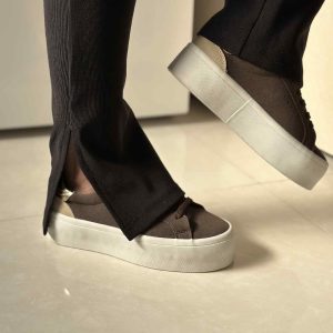 کتونی زارا پلتفرم زنانه (Zara) مدل پلتفرم جیر با پاشنه طلایی رنگ قهوهای موکا